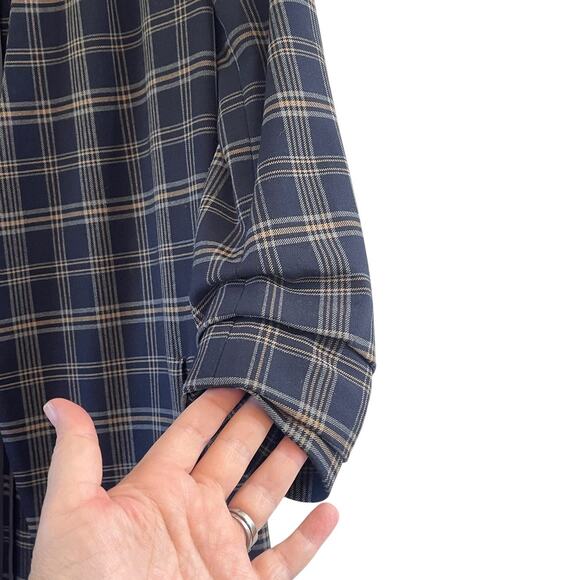 Aritzia Babaton Macauley Navy Plaid Cinched 3/4 Sleeve Blazer Size 2 - Picture 3 of 9